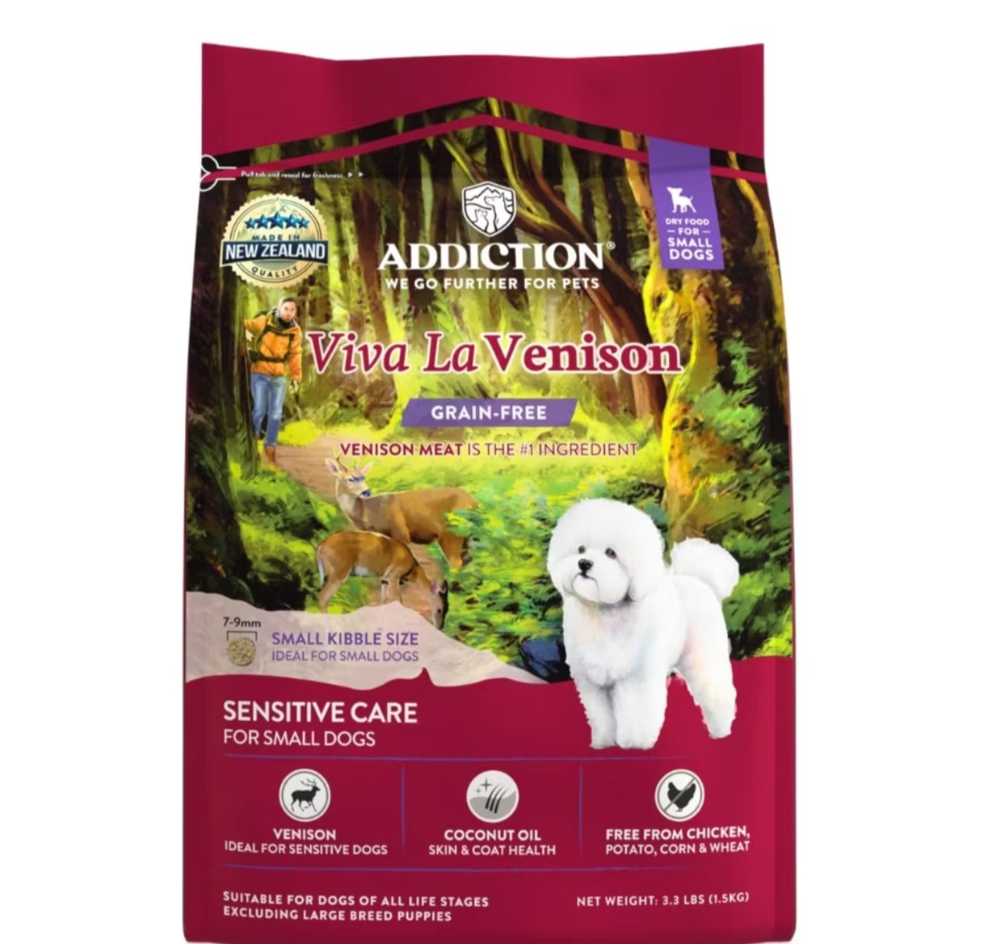 Addiction Small DOG Grain Free Wild Islands Dry Dog Food 4lbs (1.8kg) - Viva la Venison