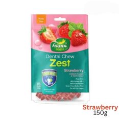 Happi Skippi Dog Dental Chew Treats 18pcs 150g Soft Petite 2.5" Teeth Cleaning Puppy Snack - Strawberry